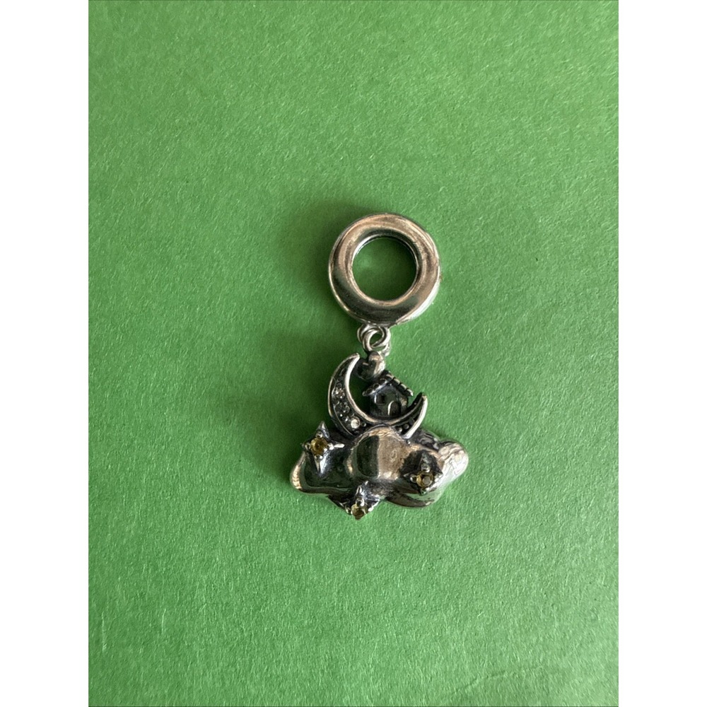 S925 Sterling DANGLE CHARM With Stones Moon Cloud House. 5615